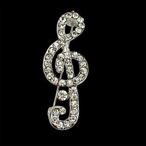 Crystal Music Clef Note Brooch Pin Musician Singer Teacher Gift Silver Plated